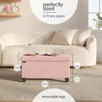 STORAGEBUD Storage Ottoman Bench with Bins, 30-in Storage Bench for Bedroom End of Bed, Folding Foot Rest Ottoman for Living Room Max 660lbs, Fabric Ottomans, Pink