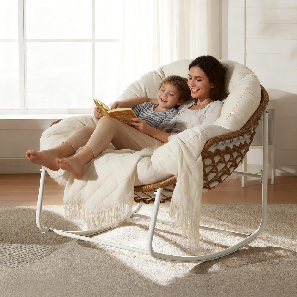 YDcosyfy Oversized Outdoor Papasan Rocking Chair with Soft Cushion, Comfy Pat...