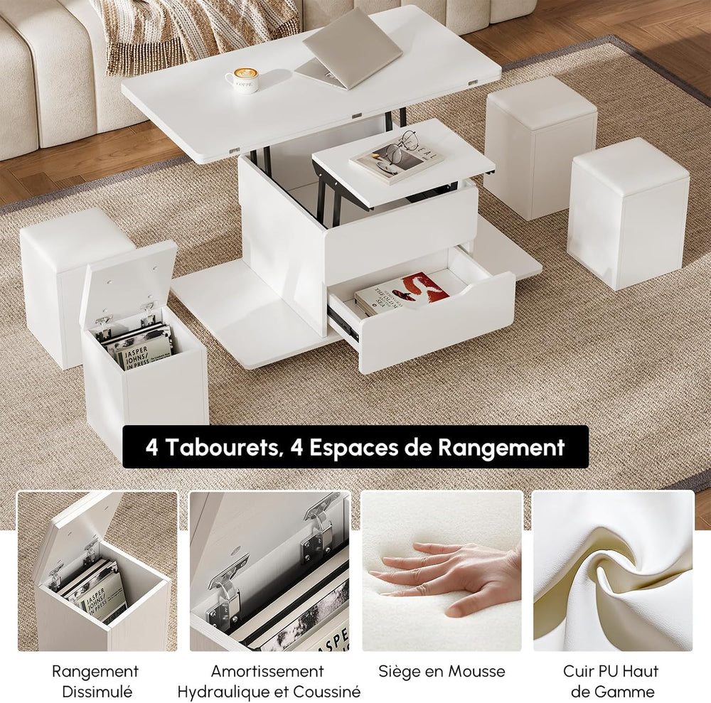 homary White Lift Top Coffee Table with Hidden Storage, 3 in 1 Multi-Function...