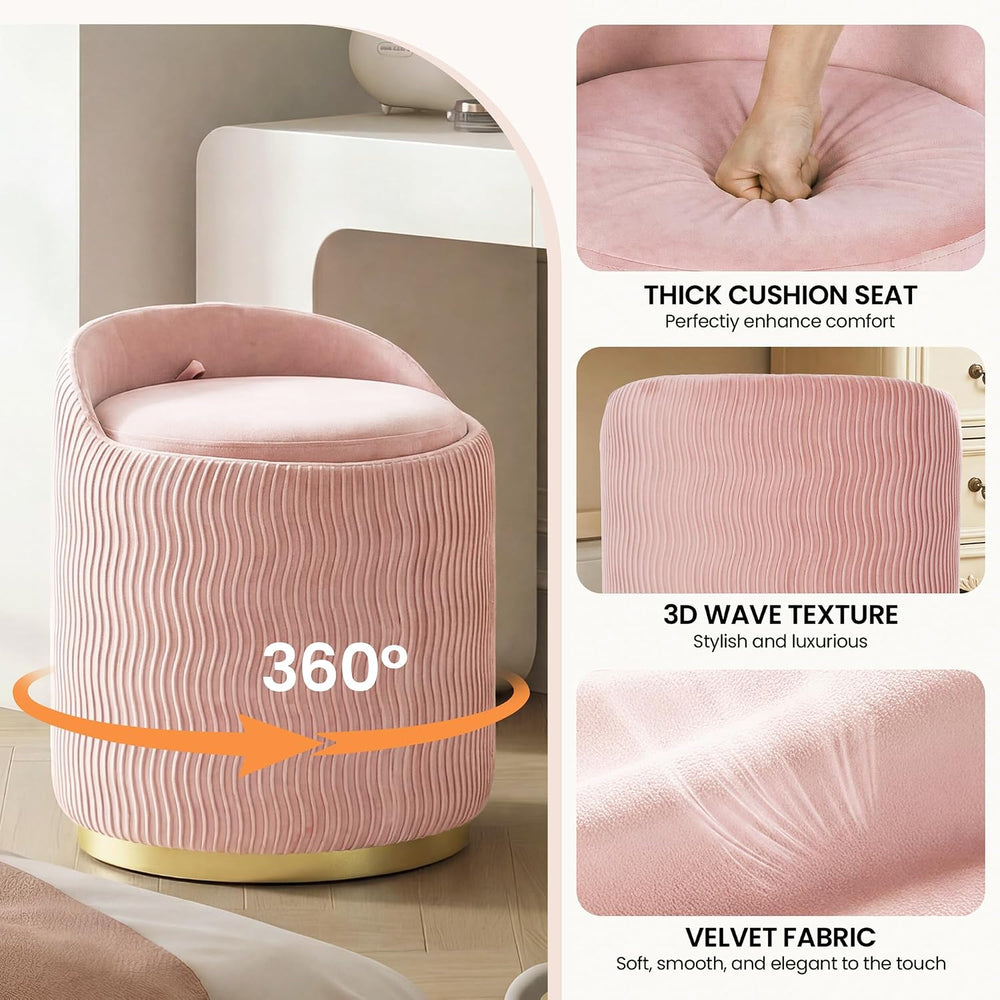 Vanity Chair with Storage Set of 2, 360° Swivel Velvet Makeup Chair with Wave...