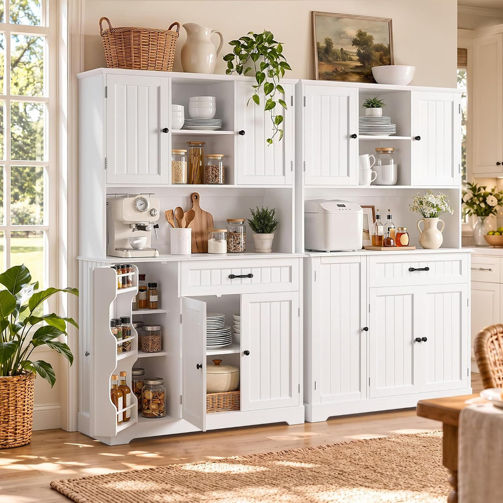Gizoon Large Kitchen Pantry Cabinet Set of 2 with Door and Shelves White