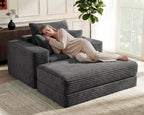Busaurus 60'' Oversized Chaise Lounge Chair Indoor with Ottoman, Convertible Boneless Sofa Bed & Corduroy Reading Chair for Living Room & Bedroom, No Assembly Required