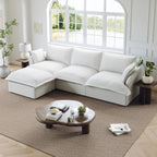 114” Cloud Sectional Couch, Comfy Down Filled Modular Sectional Sofa with Washable Cover, L Shaped 3 Seater Modular Couch with Ottoman, Sectional Couches for Living Room, Cream White