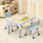 Hulaibit Toddler Table and 2 Chairs, Height-Adjustable Kids Table and Chairs Set, 31.5''L x 23.6''W Children Activity Table for Boys and Girls Aged 3-8