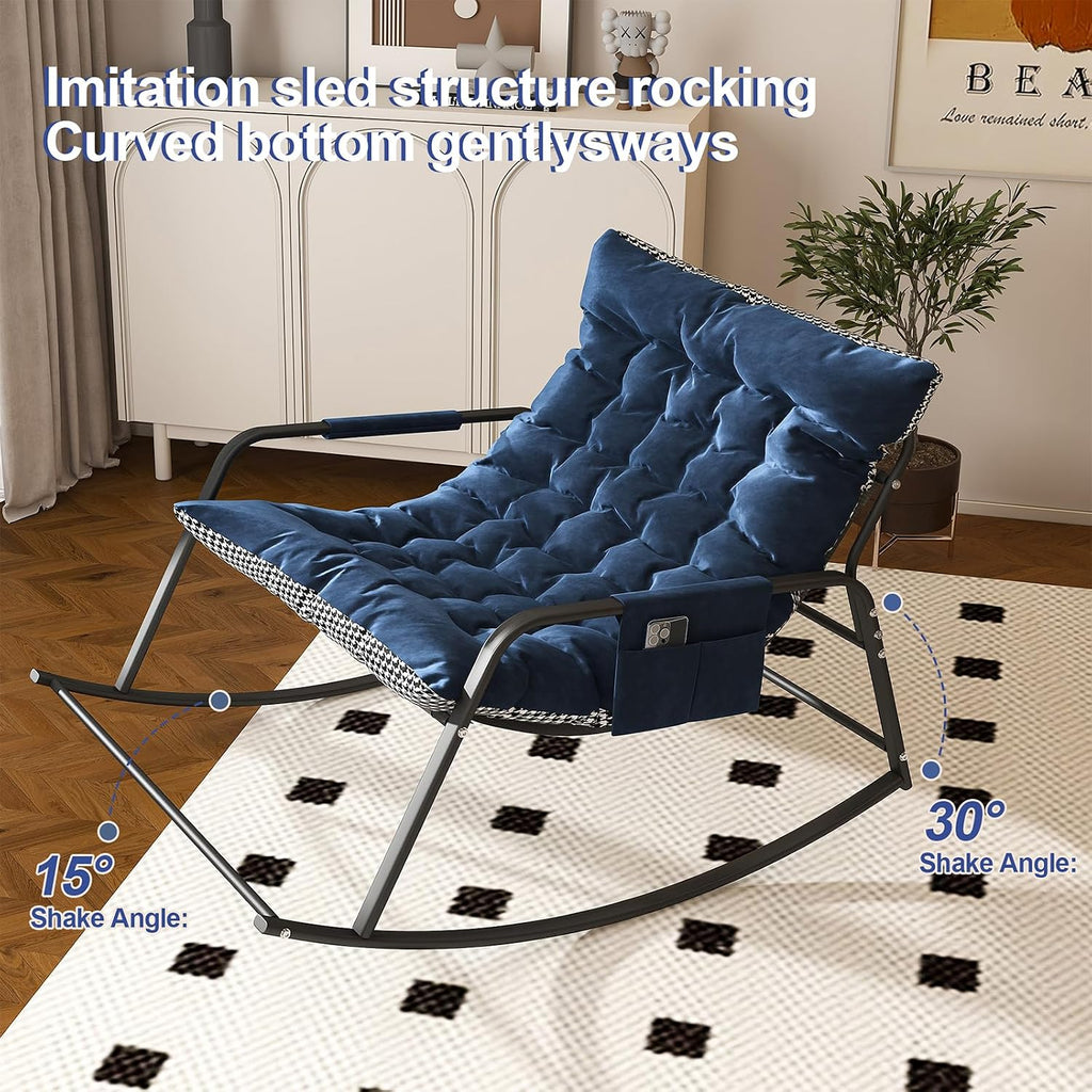 35'' Oversized Nursery Rocking Chair, Upholstered Glider Rocker Nursery Rocking Accent Chair, Recliner Armchair with Side Pocket, Comfy Side Living Room Chairs for Bedroom Nursing Room(Blue)