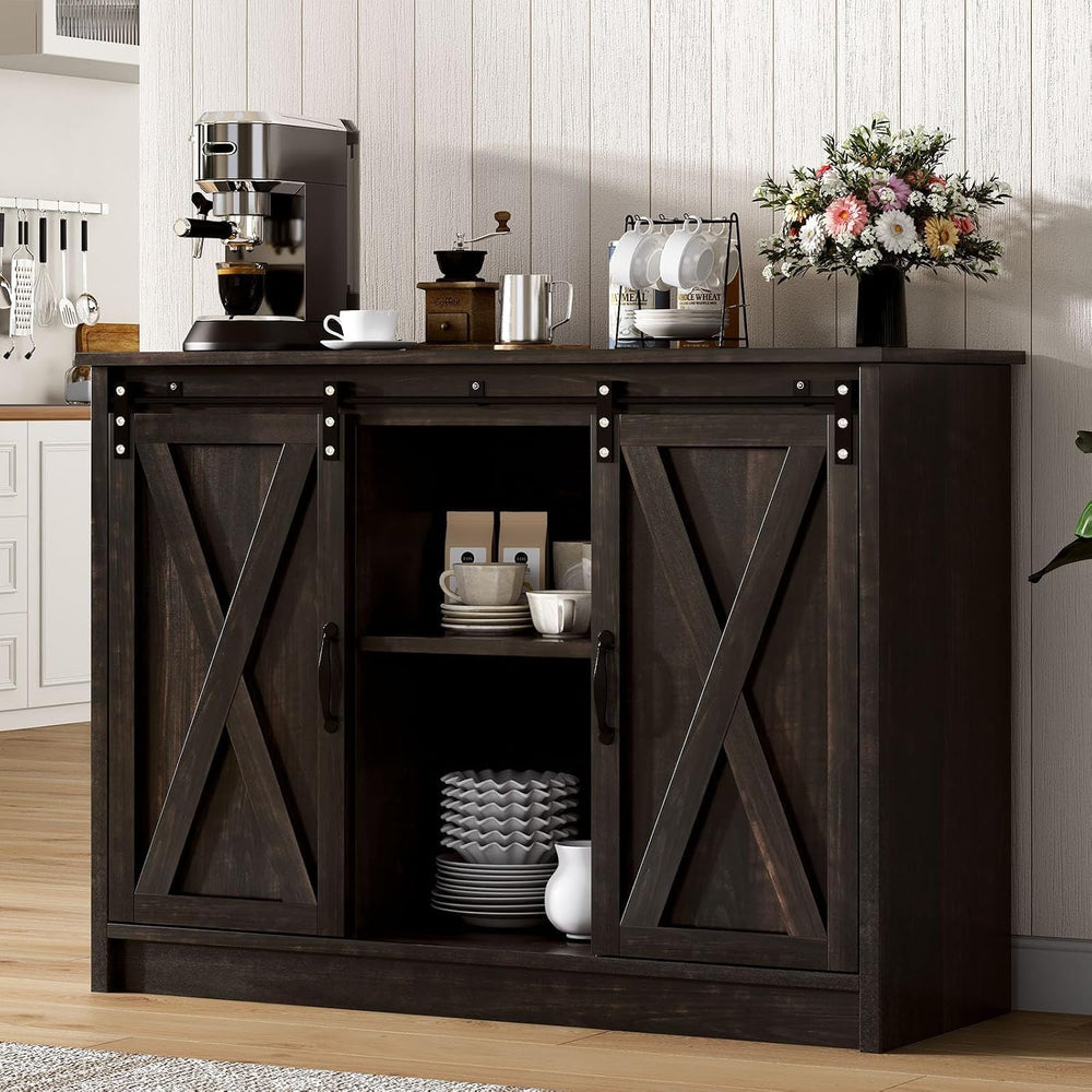 4 EVER WINNER Farmhouse Coffee Bar, 42 Inch Coffee Bar Cabinet, Espresso