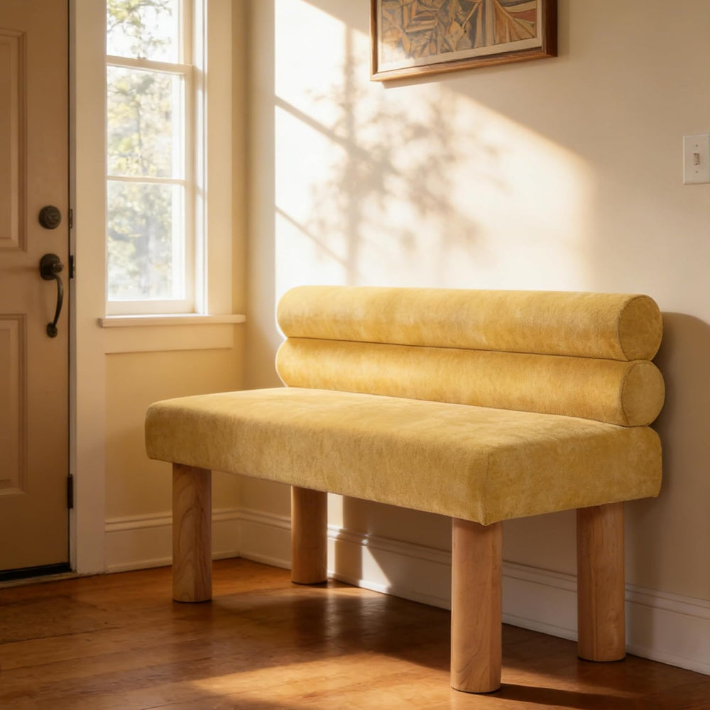 GDFStudio Upholstered Boucle Dining Bench with Backrest Farmhouse Entryway Be...