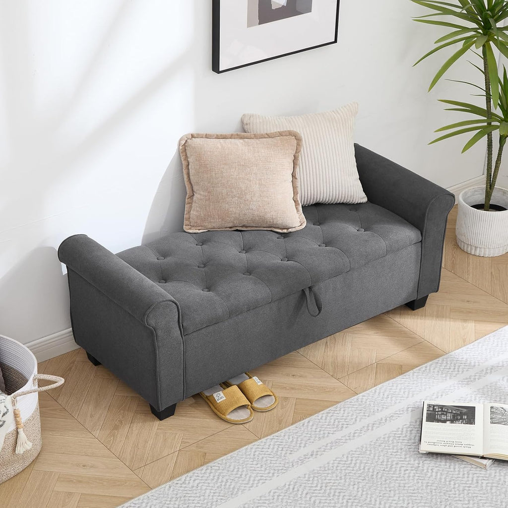 49" End of Bed Storage Bench for Bedroom, Upholstered Storage Ottoman | Easy Assembly with Instructions, Pet Friendly, Polyester Fabric Ottoman Bench for Bedroom, Living Room, Window, Entryway