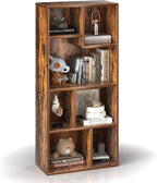 VECELO 4-Tier Modern Bookcase, 42 Inch High Storage Cabinet with Height Difference Shelves for Standard Textbooks, Floor Standing Display, 7 Cubes, Horizontal Avaiable, Easy Assembly, Rustic Brown