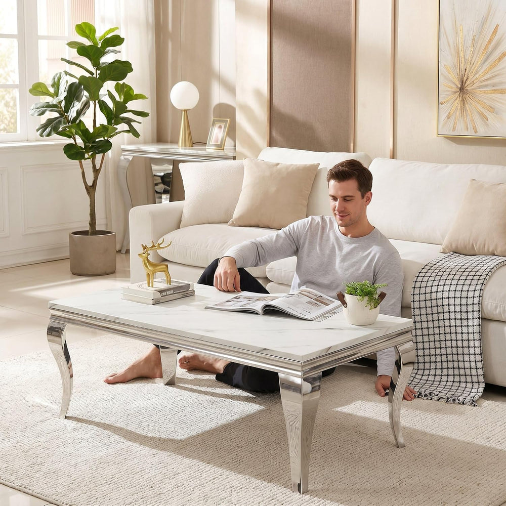 Luxury Coffee Table Set of 2, Rectangular Coffee Table with Sofa Console Tabl...