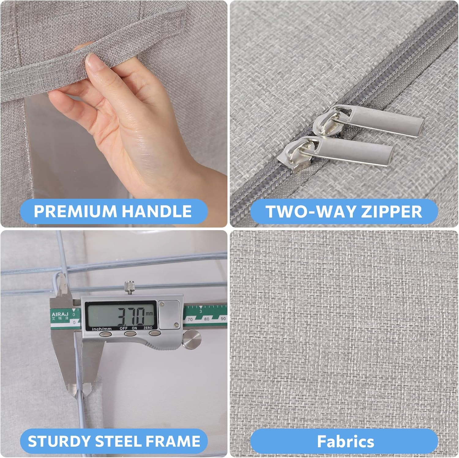 CYhom 3Pack Foldable Storage Bins - Frame Storage Box Linen Fabric Stackable Clothes Container Organizer with Clear Window & Carry Handles Large Capacity (Small-22L, Light Grey)
