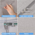 CYhom 3Pack Foldable Storage Bins - Frame Storage Box Linen Fabric Stackable Clothes Container Organizer with Clear Window & Carry Handles Large Capacity (Large-66L, Light Grey)