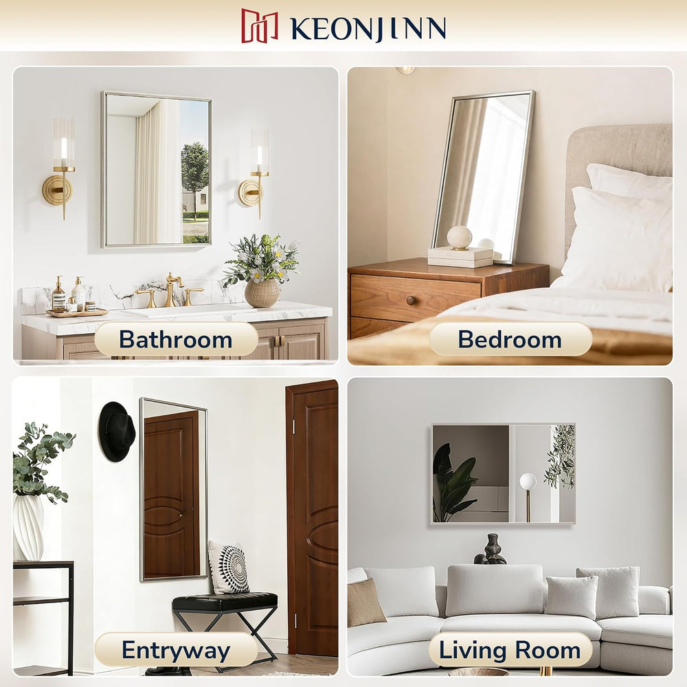 Keonjinn 48 x 30 Inch Brushed Nickel Bathroom Mirrors for Over Sink