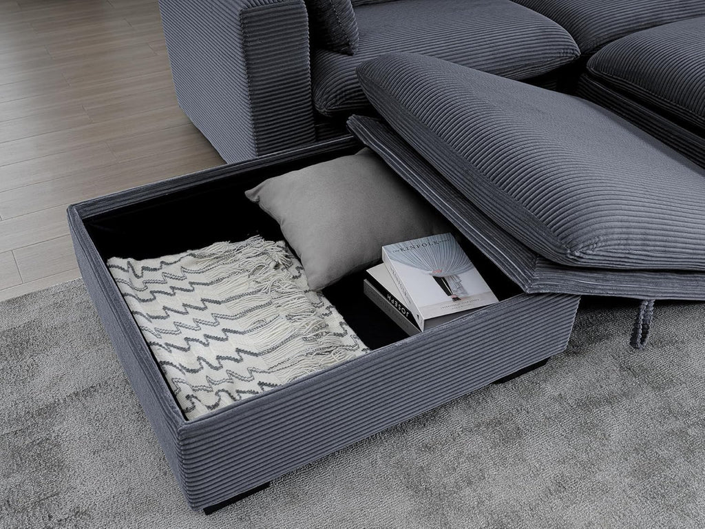 asunflower Matching Large Storage Ottoman for Sectional Sofa, Oversized Foldable Footrest Stool with Lid, Dark Grey Corduroy Bench - 37.4" Extra Wide