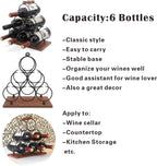 ALLCENER Countertop Wine Rack, Tabletop 6 Bottles Wood Wine Holder, Sturdy Handle, 3-Tier Rustic Classic Design, Simple Assembly, Wood & Metal (Copper)