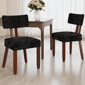 GOTMINSI Mid Century Modern Dining Chairs,Velvet Farmhouse Upholstered Kitchen Chairs, Accent Curved Backrest Dining Room Chairs with Hardwood Legs (Black, 2PCS-Walnut Legs)