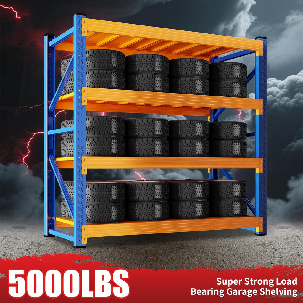 5000LBS Heavy Duty Garage Shelving 59" W Garage Storage Shelves 4-Tier Metal Adjustable Shelf Unit Storage Rack for Basement Supermarket Warehouse 59" W x 24" D x 78" H Blue-Orange