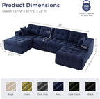 MAXYOYO 132" U Shaped Modular Sectional Sofa with 2 Ottomans, Cloud Boneless Couch with Layered Cushion, Flexible Module Combination Sofa for Living Room, No Assembly Required, Navy