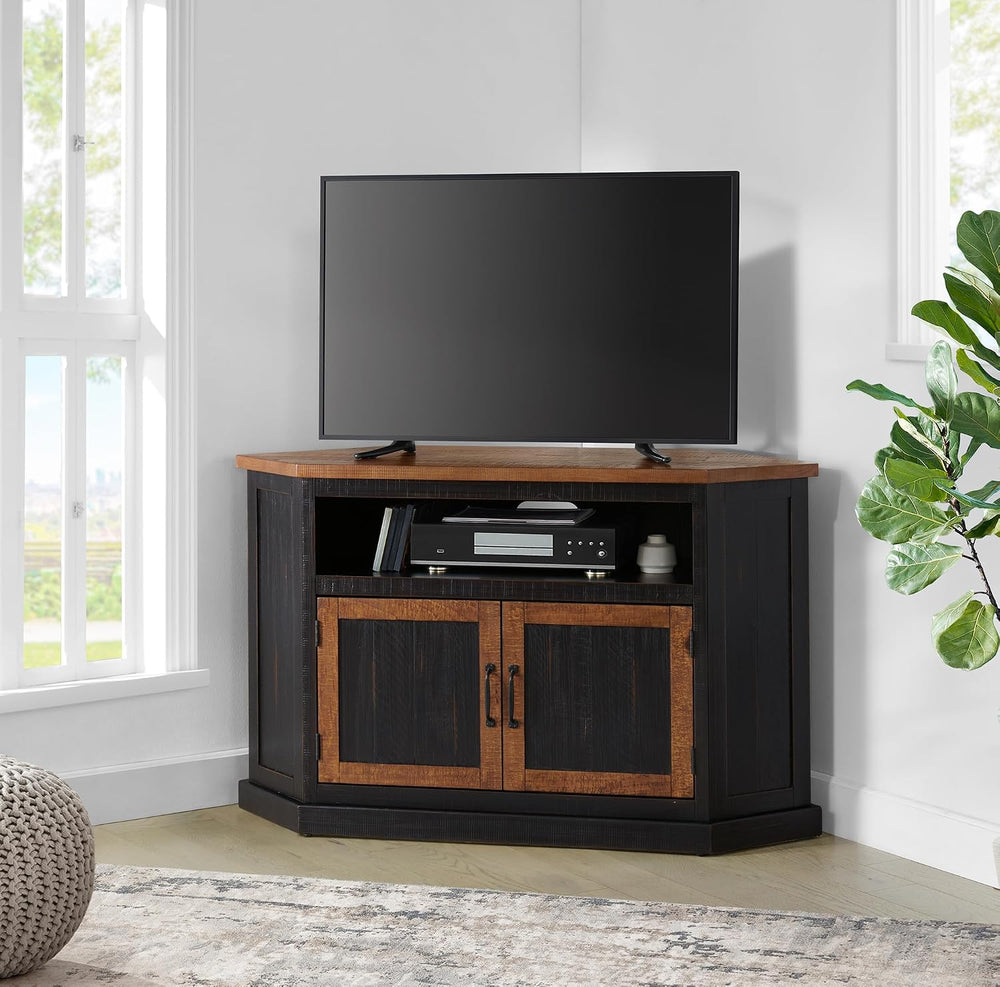 Martin Svensson Home Rustic Corner Solid Wood TV Stand, Black with Honey | En...