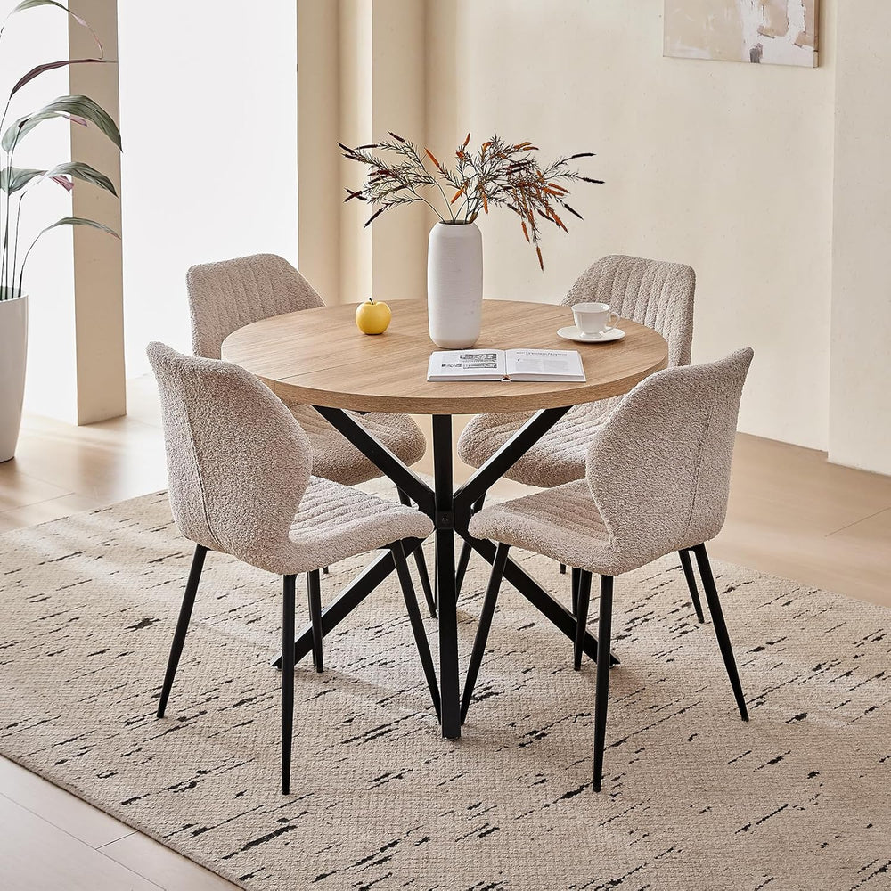 39" Round Dining Table Set for 4, Mid Century Kitchen Table with 4 Boucl...