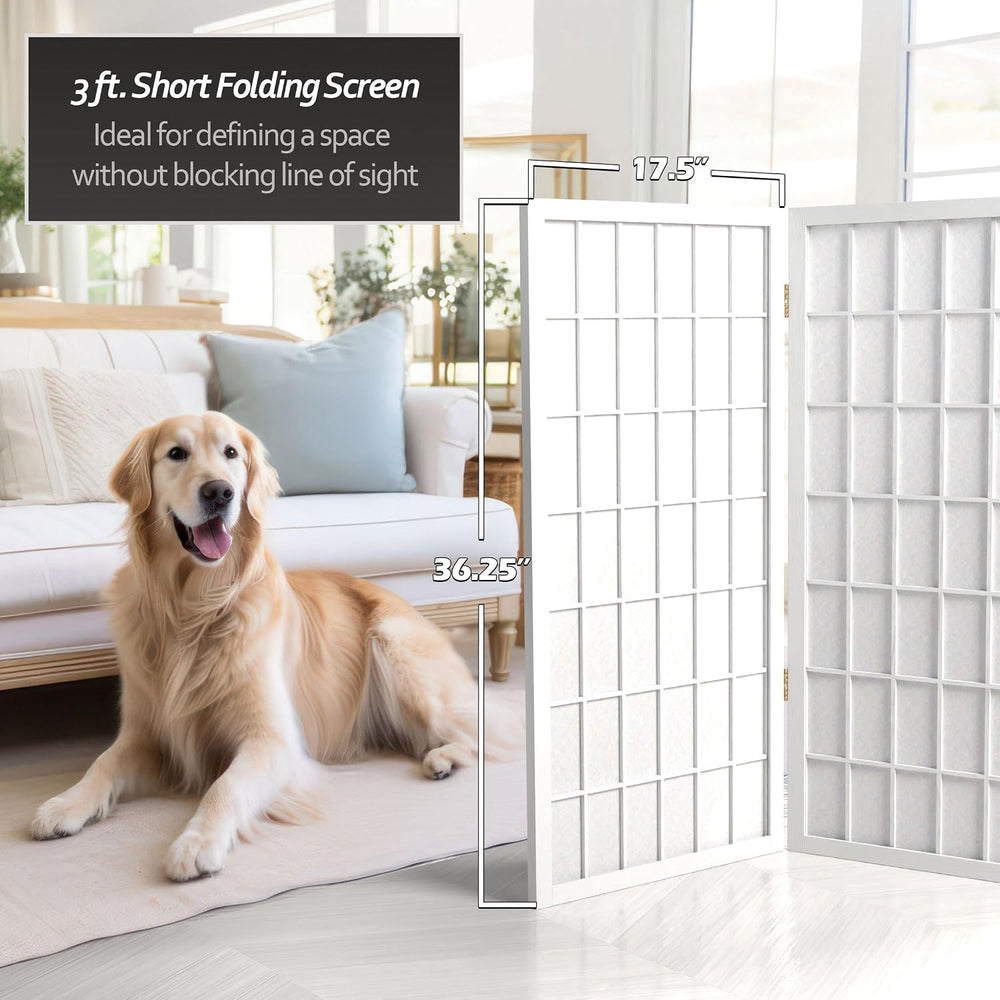 3 ft. Short Window Pane Shoji Screen - White - 3 Panels