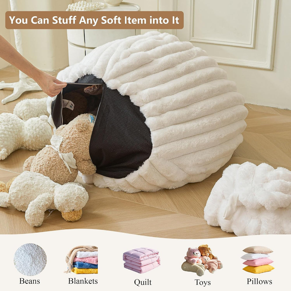 MEGO 3FT Fluffy Faux Rabbit Fur Bean Bag Chair Cover, No Filler, Beige | Plus...