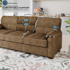 80 Inch Brown Faux Leather Sofa Couch (2 Sets) - Wide Armrests with 2 Pillows, Deep Seats, Contrast Stitching, 3 Seater Leather Couches for Living Room, Bedroom, Apartment
