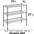 14" Deep x 30" Wide x 27" Height Wire Shelving Kit | 3-Tier | NSF Commercial Storage Rack Unit