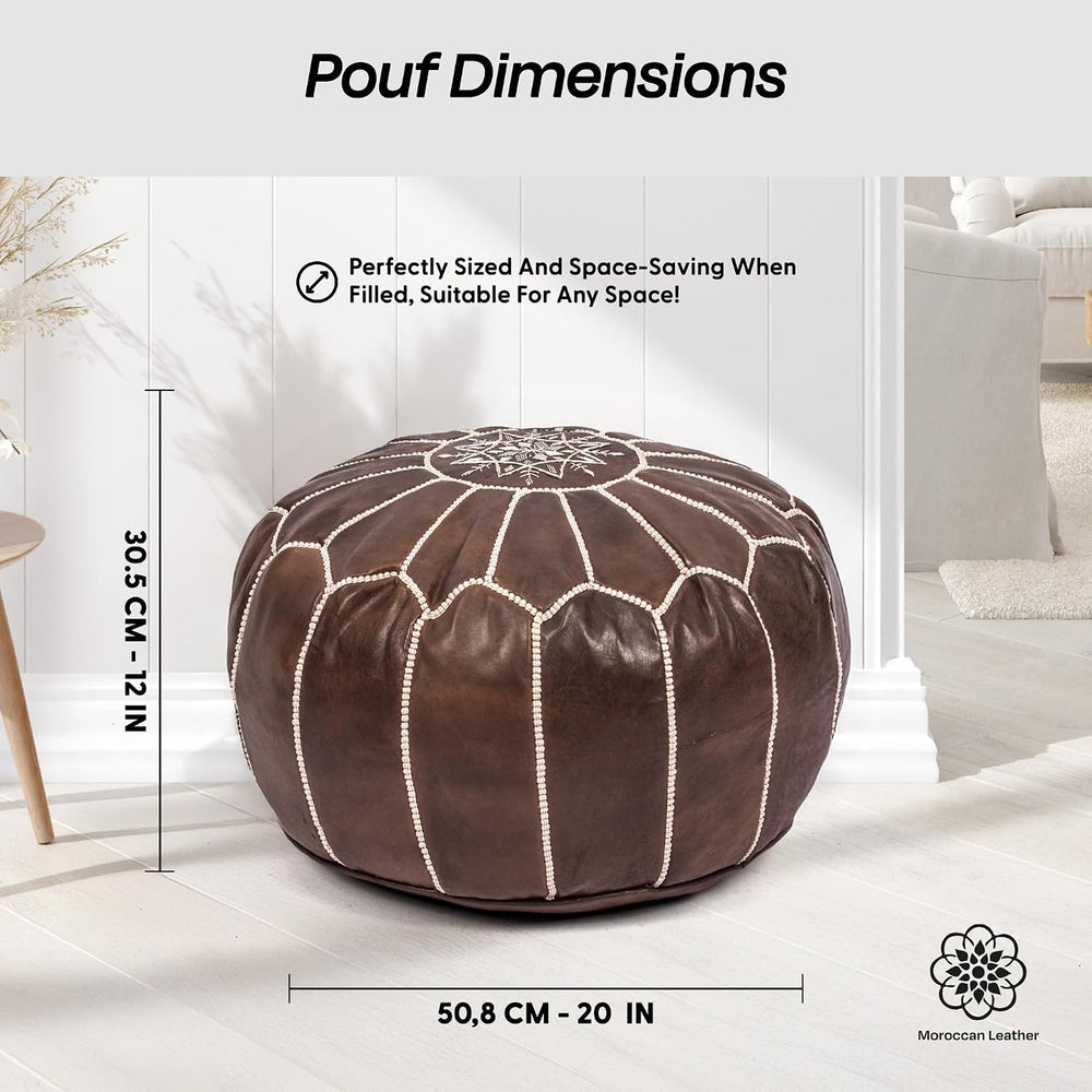 Moroccan Leather Handmade Pouf Ottoman Cover, Unstuffed Foot Stool, Round Boh...