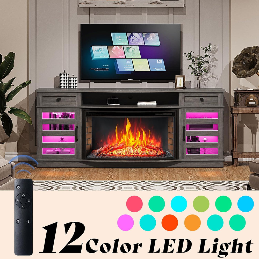 AMERLIFE 70" Fireplace TV Stand with 36'' Curved Electric Firepl...