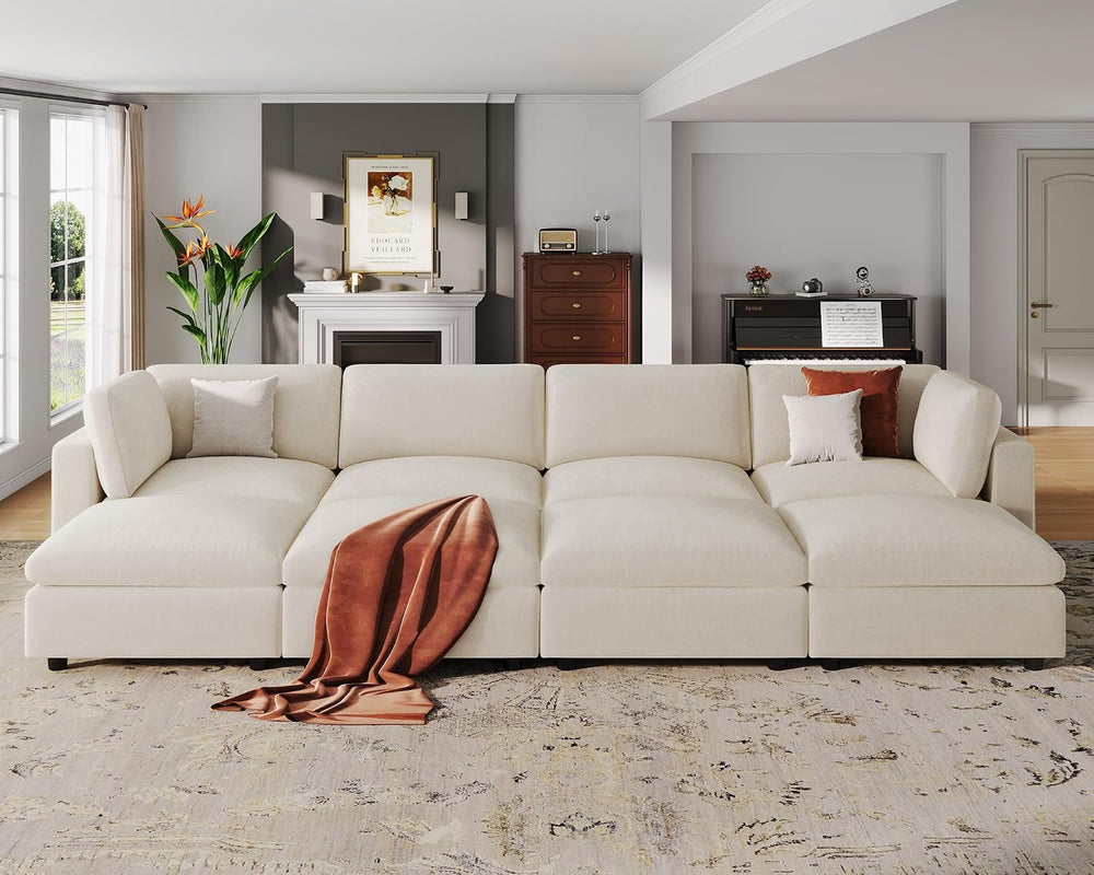 VANOMi Large Modular Sectional Sofa Bed, Comfy Couch Sleeper Ottoman, Beige |...
