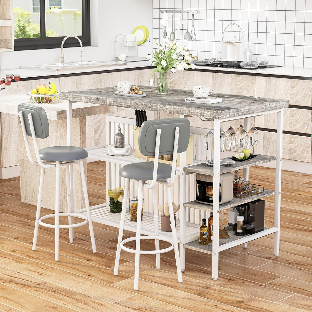 DKLGG 3 Piece Dining Table Set for 2,Kitchen Island with Seating & Storag...