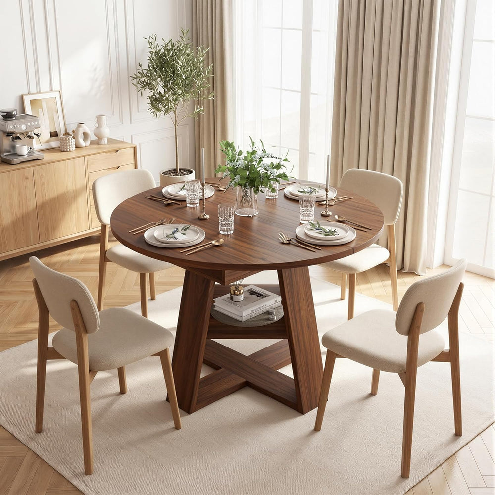 Miereirl 43.3‑59 in Round Extendable Dining Table for 4-6, Modern Oval Dining...