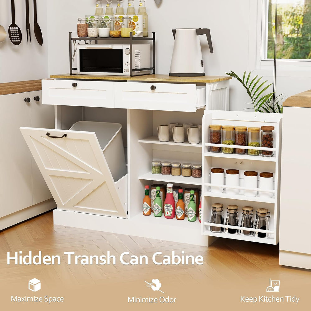 Tilt Out Trash Can Cabinet, Kitchen Trash Can Cabinet with Two Drawers – Free...
