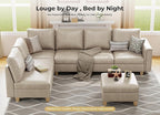 SITJOY 118" Faux Leather Modular Sectional Sofa with Storage, Mid Century Modern Sectional Couches for Living Room, Soft Padded Armrests, 7 Seat L Shaped Couch with Ottoman, Greige