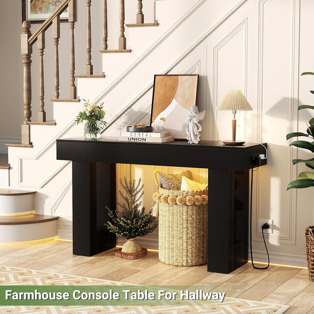 Unikito 47" Entryway Table with Sensor Light and USB Outlet, Black | Nar...