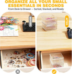 Clear Stackable Desk Organizer & Paper Clip Holder, 4 Pack - Small Desktop & Drawer Organizers for Paperclips, Binder Clips, Hair Ties, Jewelry, Pins, Multi-Purpose Storage for Office, Home & School