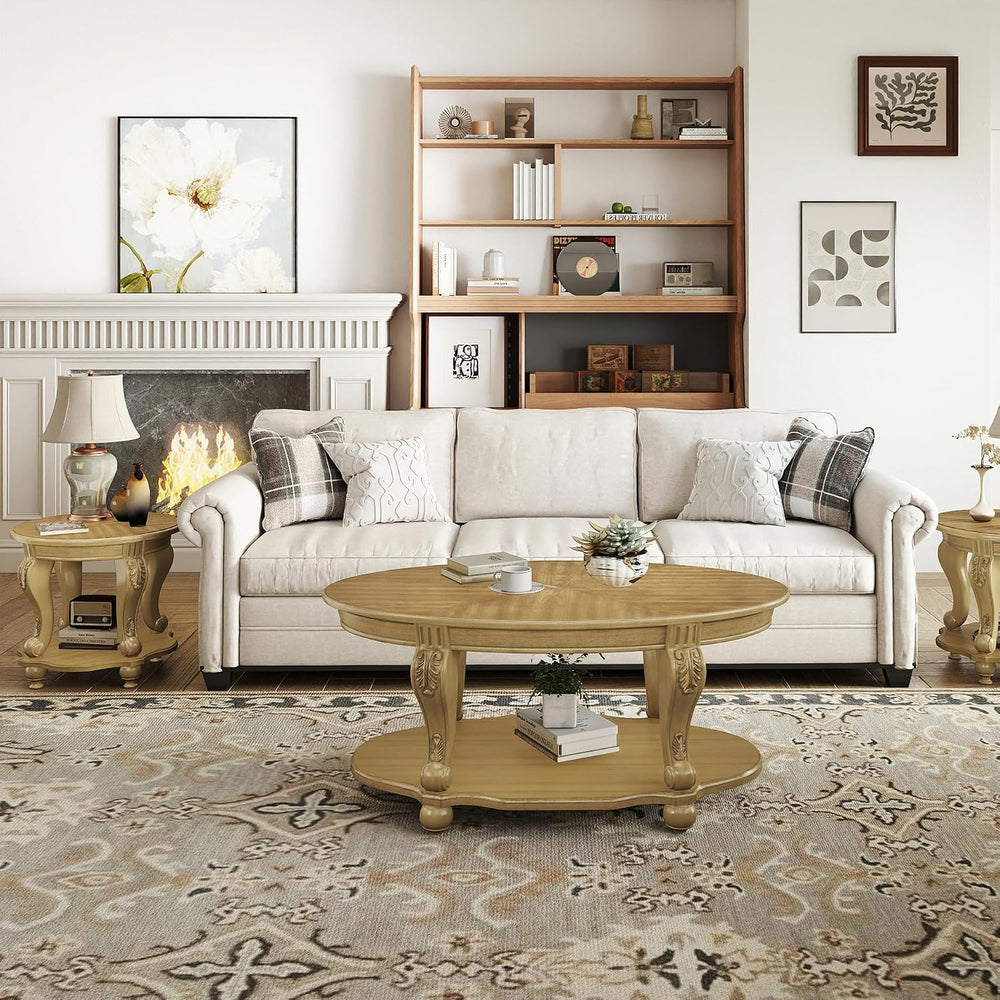 LKTART 3-Piece Coffee Table Set, Coffee Table and Round End Tables Set of 2, ...