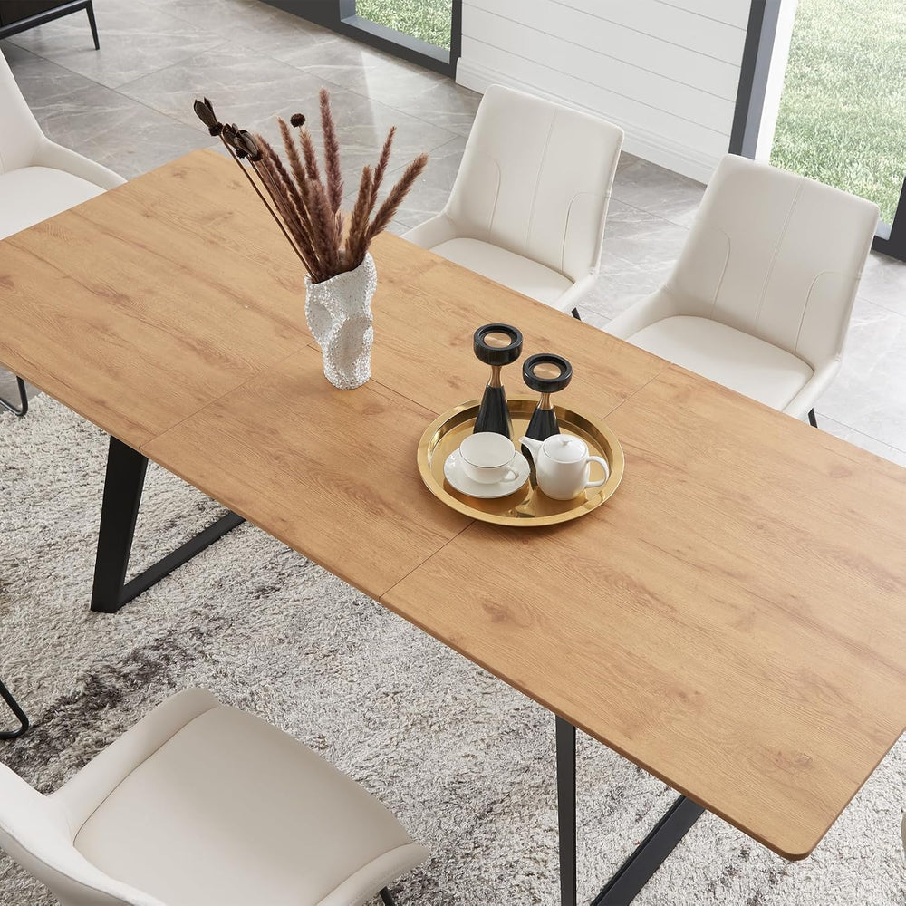 ZckyCine 51‑67 Inch Expandable Dining Set with 6 PU Leather Chairs, Wooden Fu...