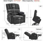 MCombo Large Power Lift Recliner Chair for Elderly, Lift Chair with Heat and Massage, 3 Positions, USB Charge Ports, Cup Holders, Fabric 7099 (Large, Dark Grey)
