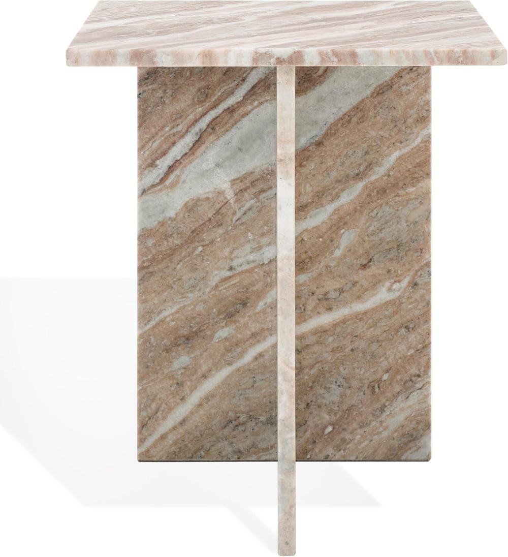 SAFAVIEH Couture Collection Adriano White/Brown 2-Leg Marble Accent Table (Fu...