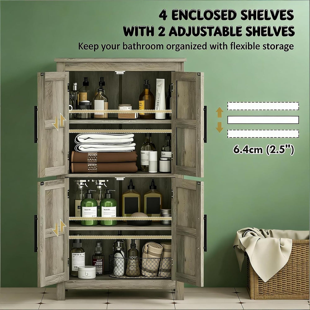Kitchen Pantry Cabinet, 43.3” Wood Pantry Storage Cabinet with 4 Doors and 2 ...