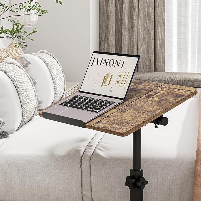 Overbed Table Bedside Desk Hospital Bed Table Mobile Rolling Laptop Stand Tilting Medical with Wheels Adjustable Height (Yellow)
