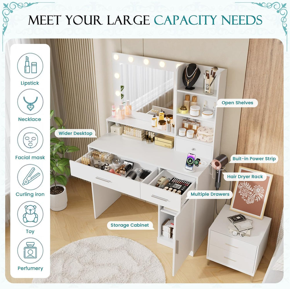 3 Lighting Modes Adjustable Brightness, with LED Lights and Mirror, with Powe...