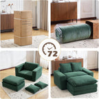 58" Sofa Bed with Ottoman, 3 in 1 Convertible Sofa Bed Folding Corduroy Boneless Sleeper Loveseat Mattress Futon Pull Out Couch Bed for Apartment Bedroom Living Room No Assembly 58-Green-L