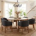 Wahson Mid Century Barrel Dining Chairs Set of 6, Charcoal Dining Room Chairs with Arms, Linen Upholstered Kitchen Chairs with Natural Wood Legs, for Bedroom/Living