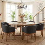 Wahson Mid Century Barrel Dining Chairs Set of 6, Charcoal Dining Room Chairs with Arms, Linen Upholstered Kitchen Chairs with Natural Wood Legs, for Bedroom/Living