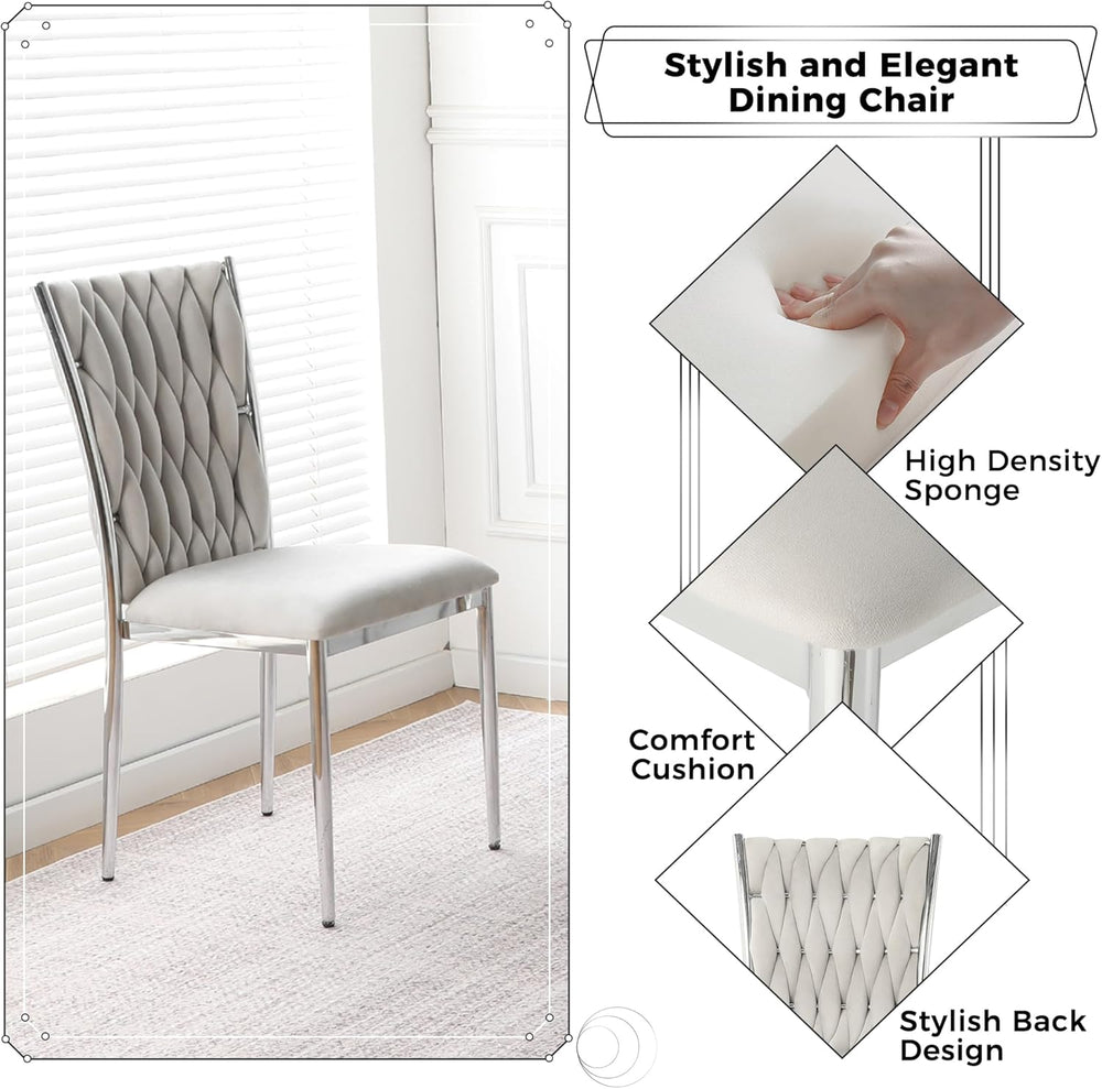 Velvet Dining Chairs Set of 6, Modern Woven Kitchen Chairs with Silver Metal ...