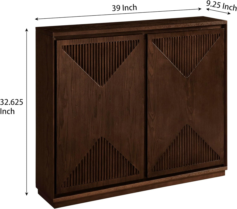 LKTART Narrow Sideboard Buffet Storage Cabinet with Solid Wood Doors,Mid Cent...