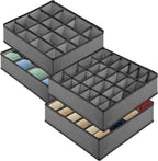 24-Cell Drawer Organizer, 4-Pack 12x12x4in Gray | Foldable storage box, 24 cells, 12x12x4 inches, maximizes drawer/wardrobe space, for socks/underwear/bras/ties.